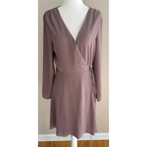 Aritzia Babaton Optima True Wrap Mini Dress Size M  Mauve Mocha Mousse - Picture 3 of 16